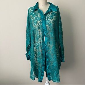 Victoria's Secret Lace Sleep Shirt Pajamas Green Vintage